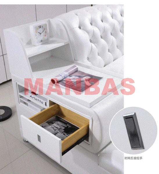 MANBAS Multifunctional Genuine Leather Bed with Storage Upgraded Tatami Beds Premium Upholstered Bed Frame for Bedroom Furniture