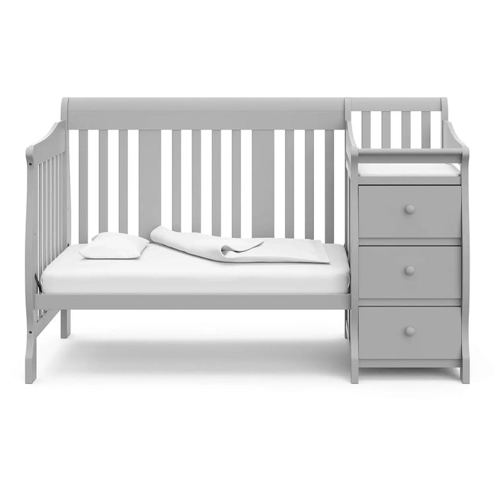 Storkcraft Portofino 5-in-1 Convertible Crib and Changer Combo (Pebble Gray) – Changing Table with Storage Drawe
