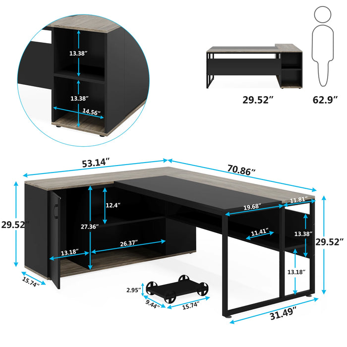 Tribesigns 71 inch Executive Desk, L Shaped Desk with Cabinet Storage, Executive Office Desk with Shelves, Business Furniture