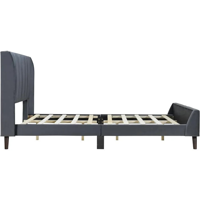 Bed FrameUpholstered velvet full-size platform bed with headboard and footboard for easy assembly of bedroom bed
