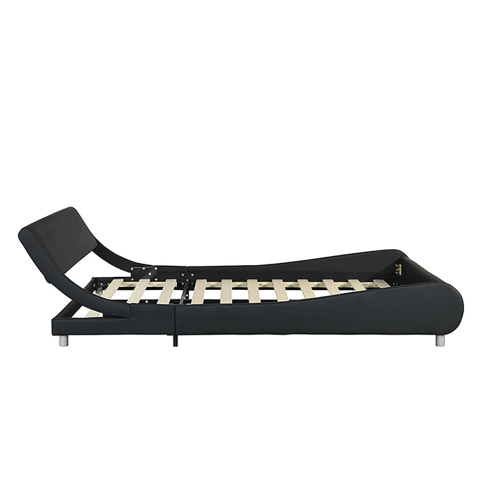 Faux Leather Upholstered Platform Bed Frame,Curve Design,Wood Slat Support