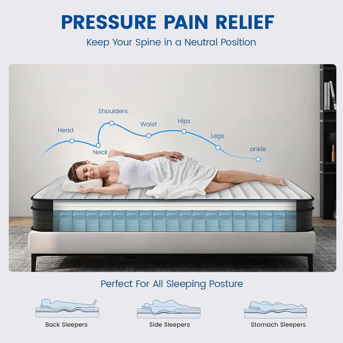 Queen Mattress12 Inch Memory Foam Mattress Hybrid Mattress in a Box with Individual Pocket Spring for Motion Isolation