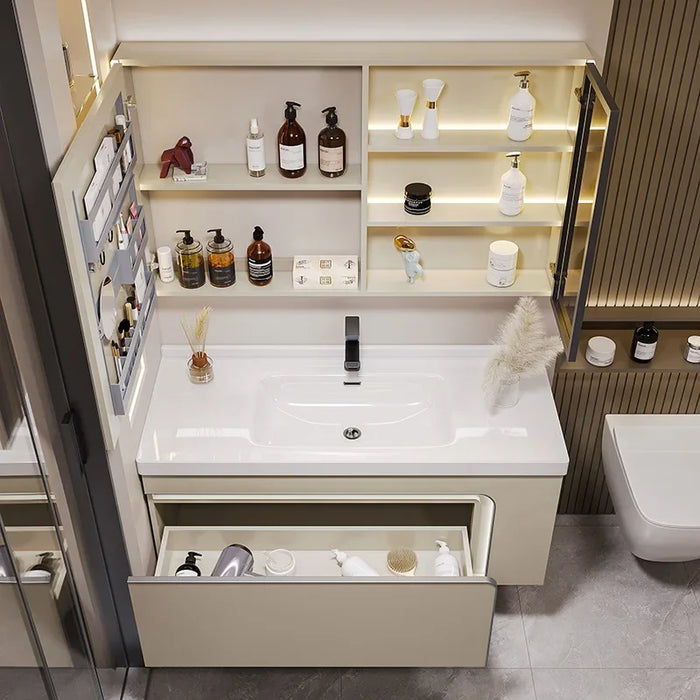 Light Luxury Bathroom Cabinets with Side Storage Ceramic Integrated Washbasin Bathroom Sink Cabinet Vanity Bathroom Furniture