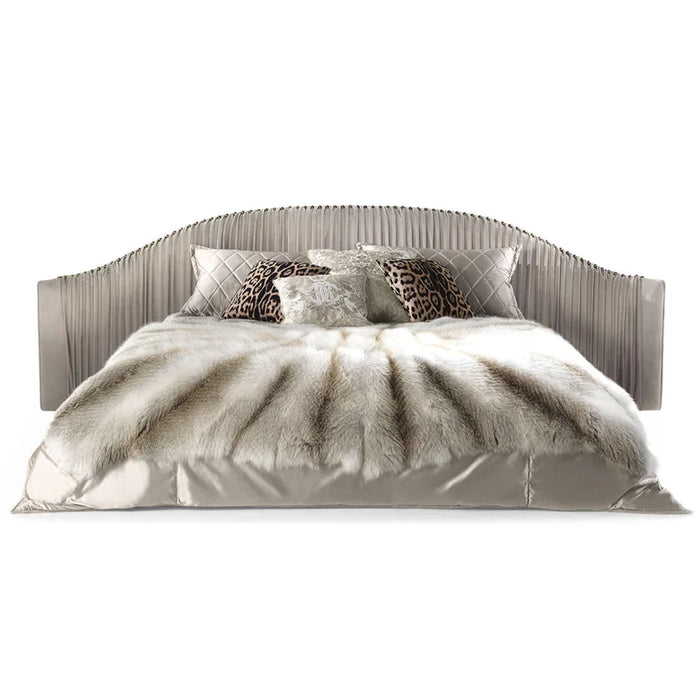 Italian designer bed Italian leather bed Light luxury modern master bedroom high-end luxury villa bed widescreen floor bed