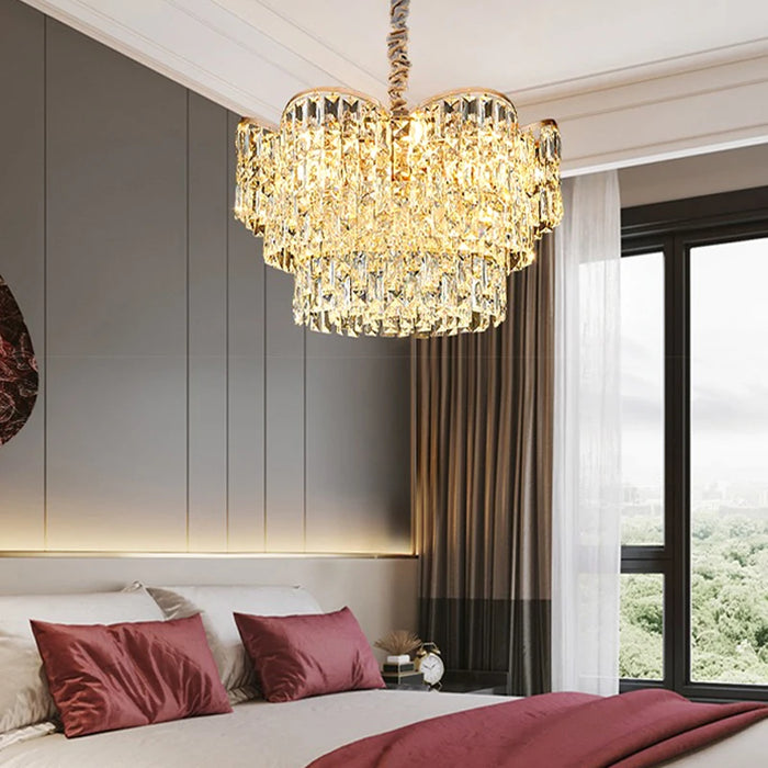 New Gold Luxury 2023 LED Ceiling Chandeliers for Living Room Modern Crystal Hanging Lamp for Ceiling Home Decor Lustre Lighting