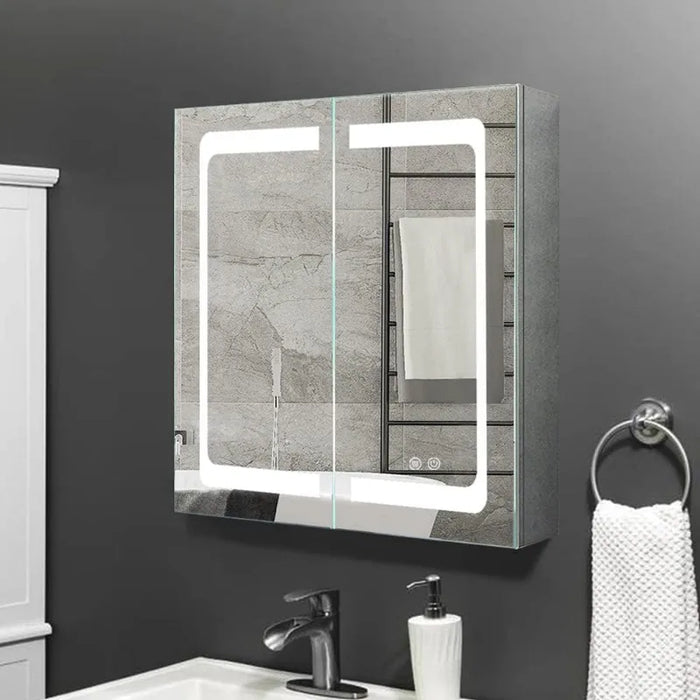 Janboe 24 Inch X 28 Inch Illuminated Led Mirror Cabinet for Bathroom Stainless Steel Wall Mounted Medicine Cabinet with Double T