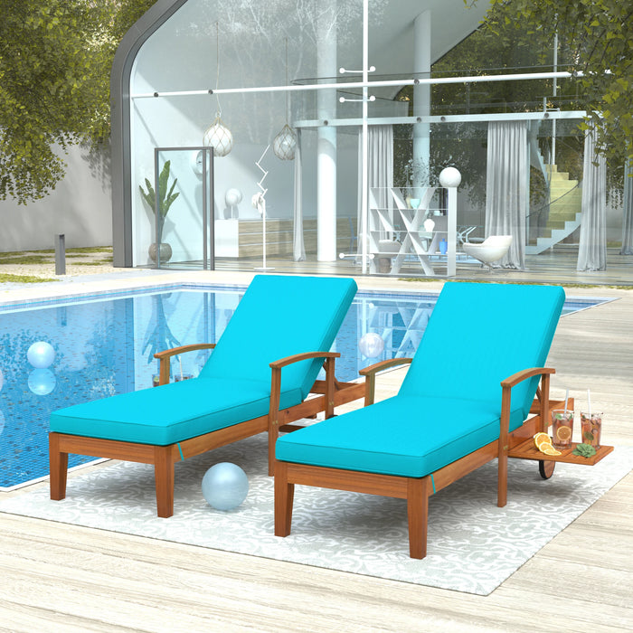 2&1pcs Solid Wood 78.8" Chaise Lounge Patio Reclining Daybed with Cushion Wheels Sliding Cup Table for Backyard Garden Poolside