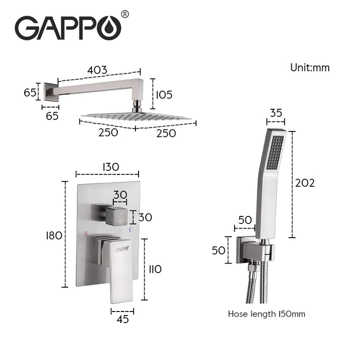 GAPPO Shower Set Wall Mounted Shower Faucet Mixer Rainfall Bathroom Shower Tap with Handshower Bath Spout