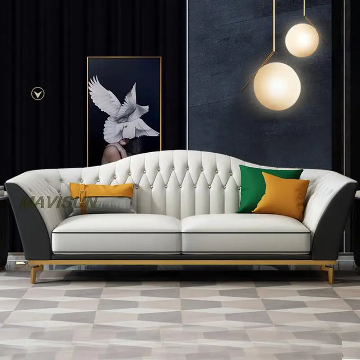 Modern Light Luxury Leather Sofa Small Apartment Living Room American Simple Top Layer Cowhide Three-Person High-End Furniture