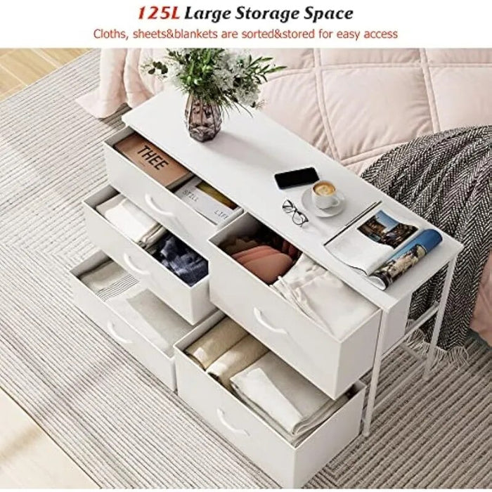 Nicehill White Dresser for Bedroom with 5 Drawers, Small Dresser for Kids' Bedroom, Nursery, Closet, Wide Chest of Drawers Baby