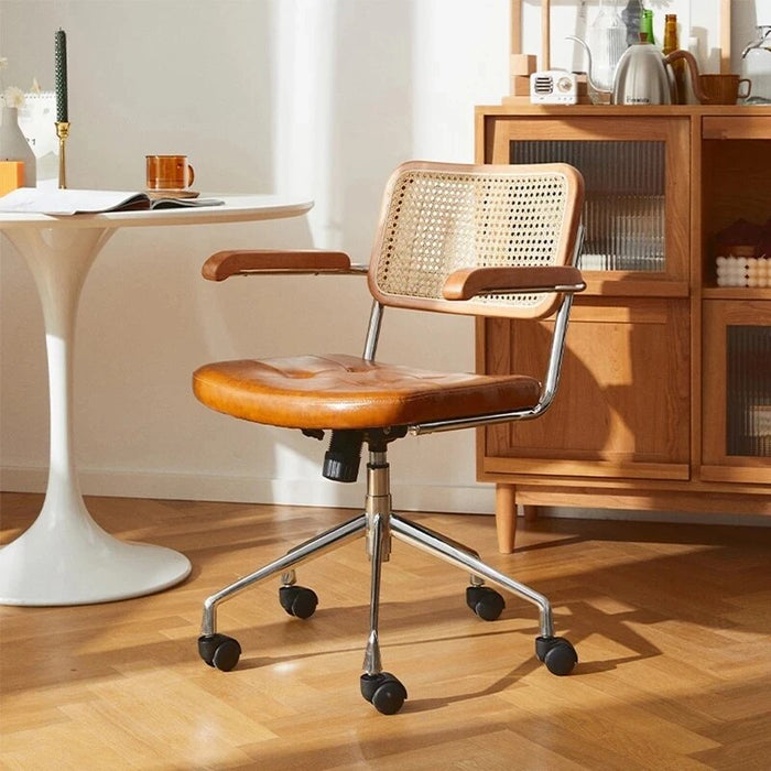 Japanese Rattan Computer Office Chair Retro Rotating Relaxing Office Chairs Rattan Armrest Sillon Oficina Office Furniture
