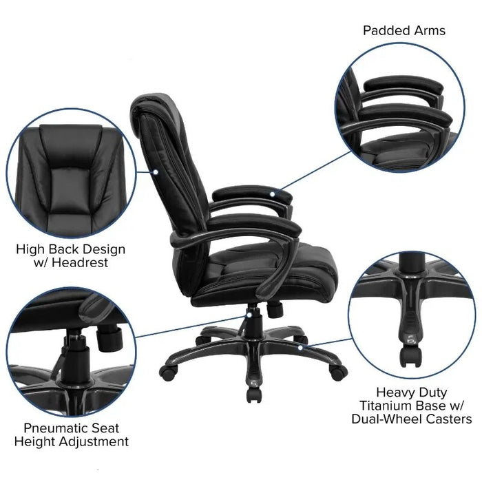 Flash Furniture High Back LeatherSoft Layered Upholstered Executive Swivel Ergonomic Office Chair with Smoke Metal Base
