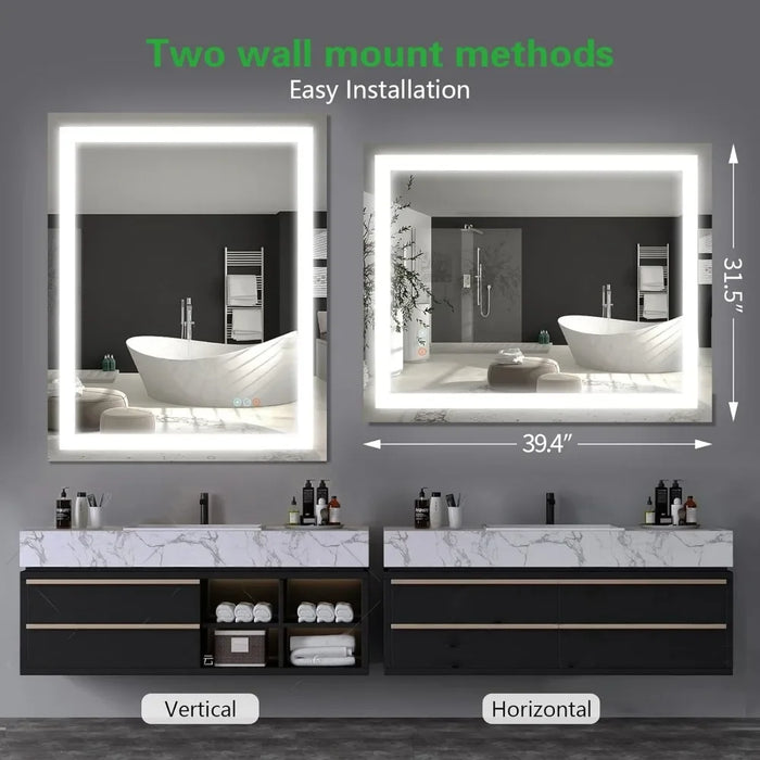 Toilet Shower Mirror With Led Light for Bathroom Wall Mirror With Lighting Dimmable Touch Switch Control Mirrors Makeup Fixture