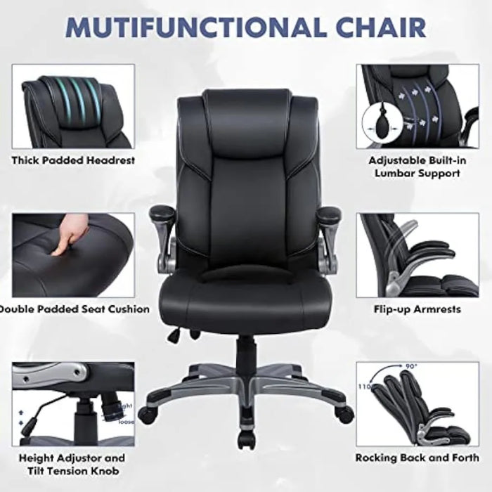 Chair High Back Executive Office Chair- Ergonomic Home Computer Desk Leather Chair With Padded Flip-up Arms Chairs Free Shipping