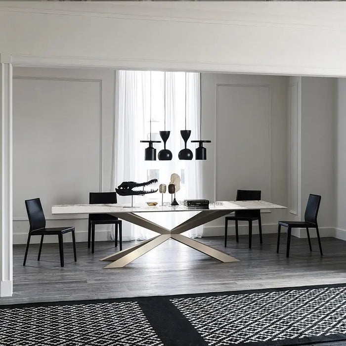 Italian Custom Light Luxury Rock Slab Kitchen Table And Chair Combination Modern Simple Rectangular Large Villa Dining Table Set