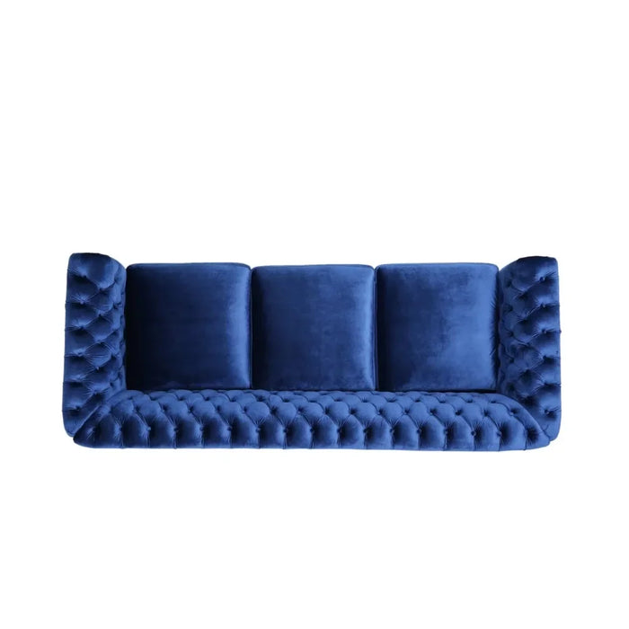 Living Room Tufted Velvet Sofa, Navy Blue, 3 Seats Modern Couch Sofas