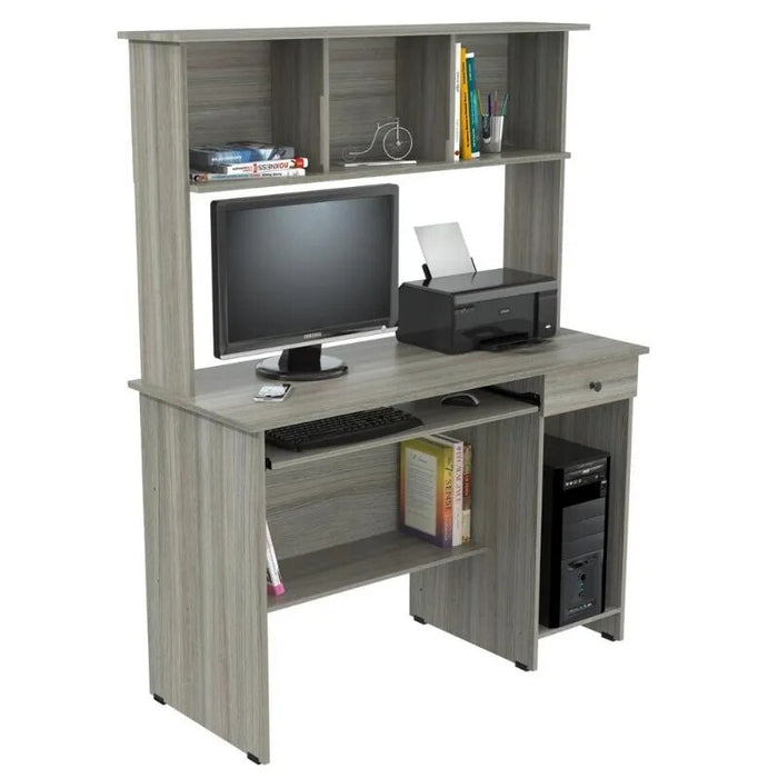 Inval Traditional Laminate Computer Desk and Hutch with Storage in Gray Computer Desk  Office Furniture