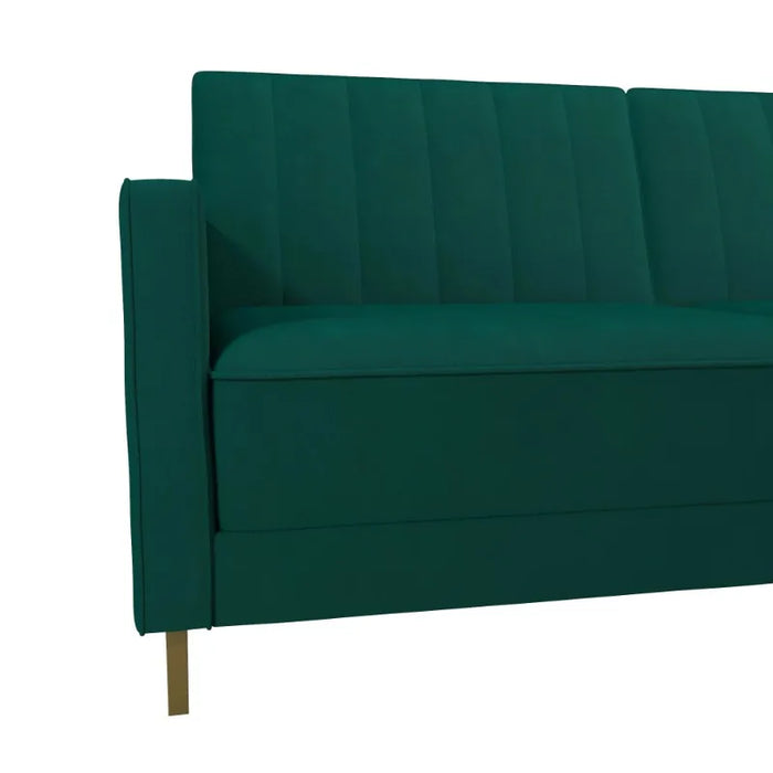 Novogratz Skylar Coil Futon, Modern Sofa Bed and Couch, Green Velvet