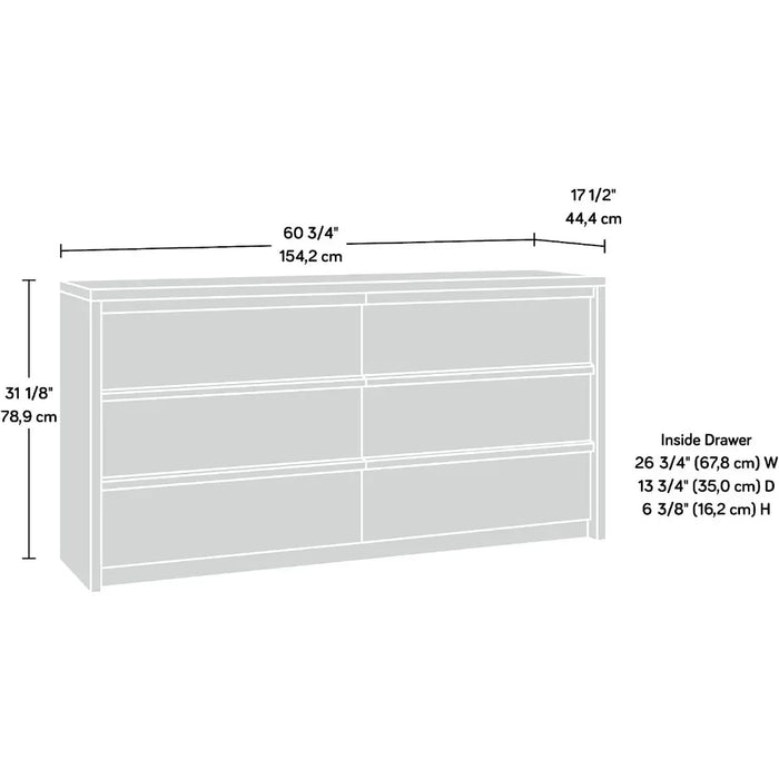 Dresser, L: 60.71" X W: 17.48" X H: 31.06", Soft White Finish, Dresser