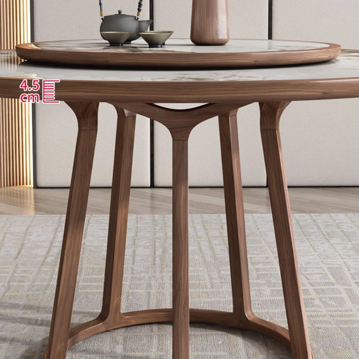 Combination Glossy Dining Tables Rock Plate High End Light Luxury Round Wooden Dining Tables Mesa Plegable Furniture Set QF50DT