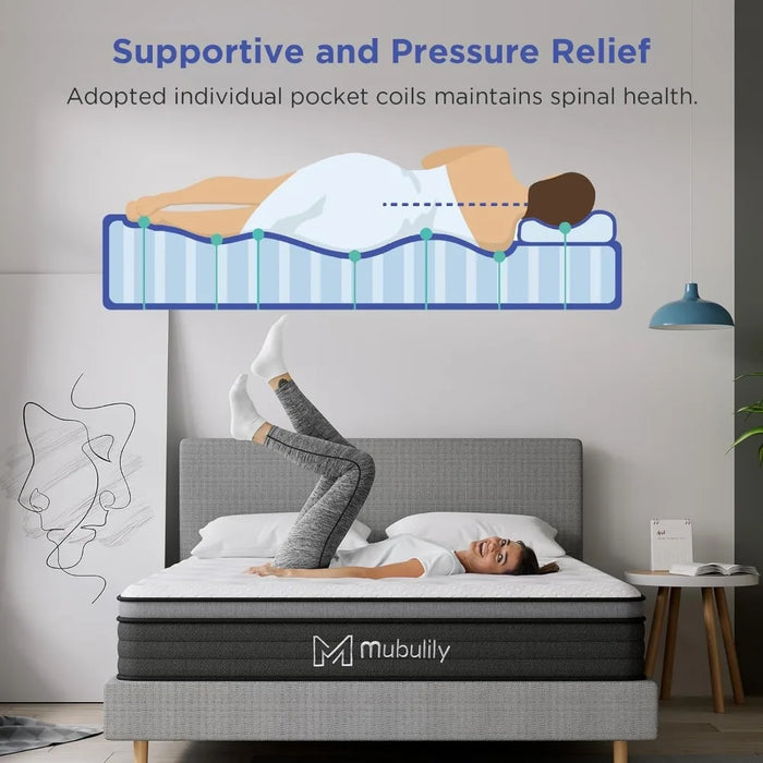 10 Inch King Size Mattress with Gel Memory Foam, Pocket Spring Mattress in A Box for Support and Stress Relief