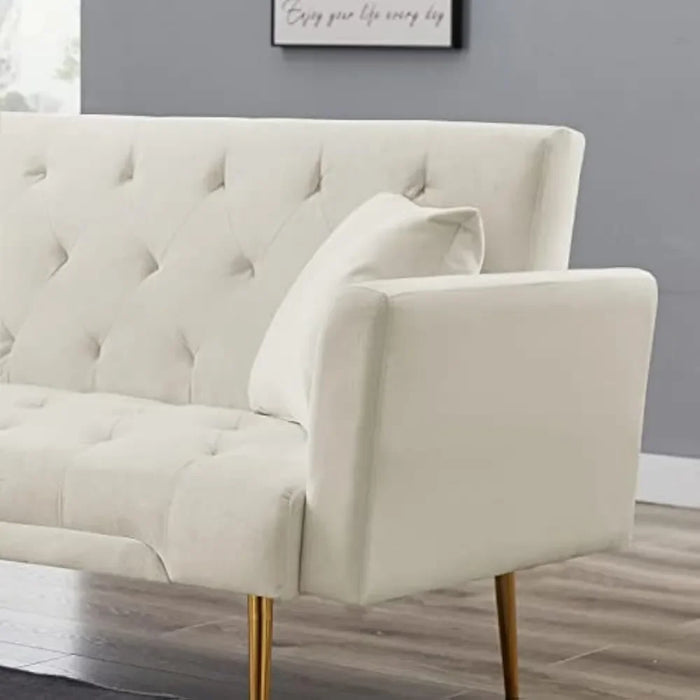 Velvet Upholstered Convertible Sofa Bed, Two-seater Sofa with Button Tufted with 2 Pillows