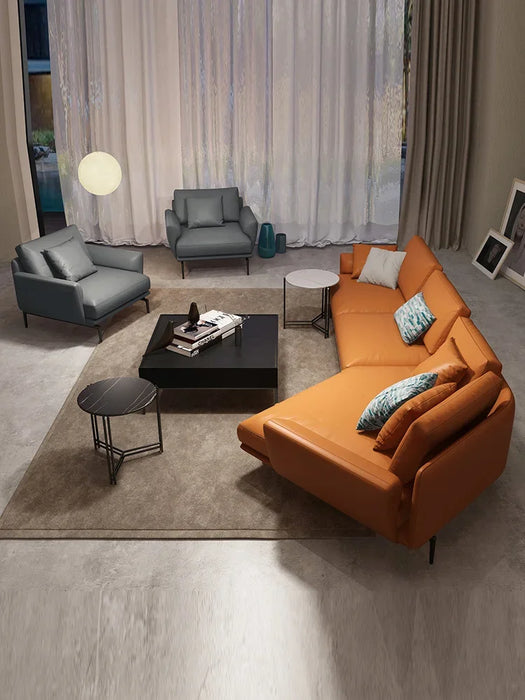 Leather Sofa Combination Living Room Modern Orange Corner Sofa Light Luxury Ins Style