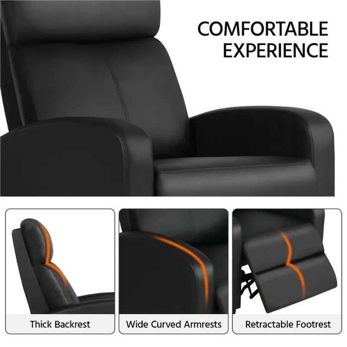 Easyfashion Faux Leather Push Back Theater Recliner Sofa Waterproof Leisure Lazy Single Sofa For Living Room Bedroom