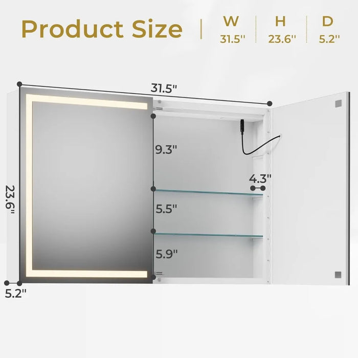 Bathroom Mirror, Wall Mounted Bathroom Mirror With Storage Room, 2 Doors With LED Lights, Bathroom Mirror