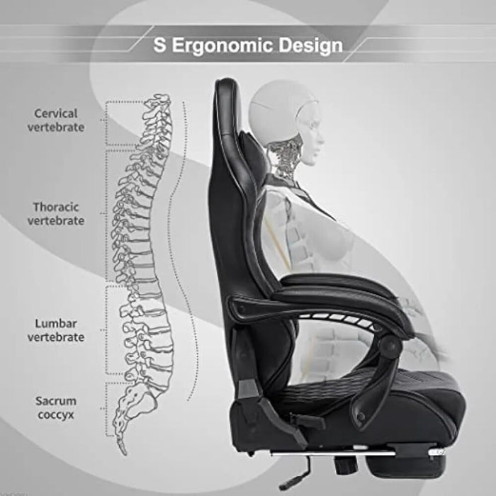 Blue Whale Massage Gaming Chair for Adults, 350LBS Office Chair with Retractable Footrest, Adjustable Armrest, Classic PU