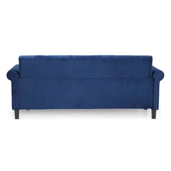 Furinno Bastia Vintage Button Tufted 3-Seater Sofa, Navy Velvet