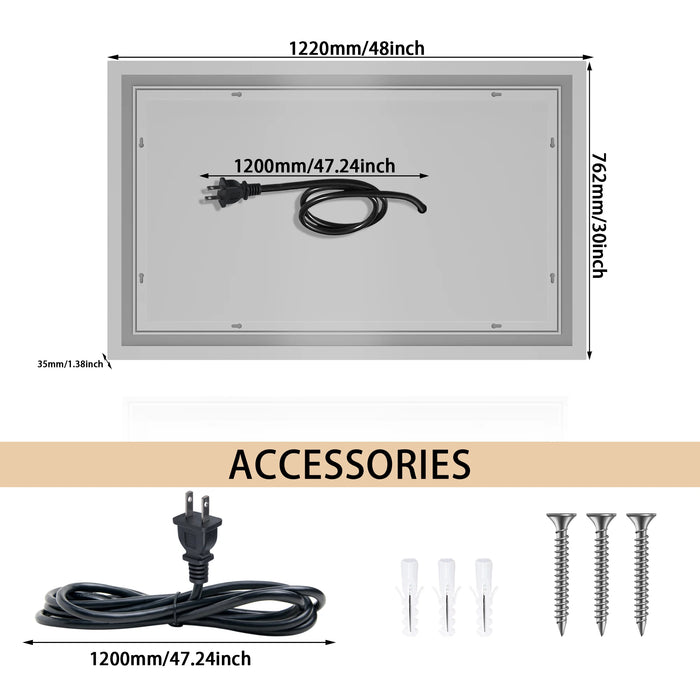 48×30 inch LED-Lit bathroom tempered mirror