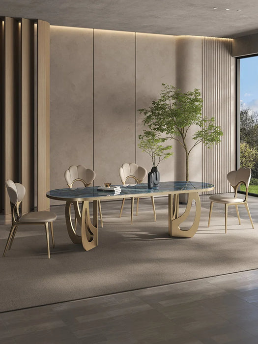 Natural microcrystalline stone dining table light luxury rectangular stone dining table rock slab marble household dining table