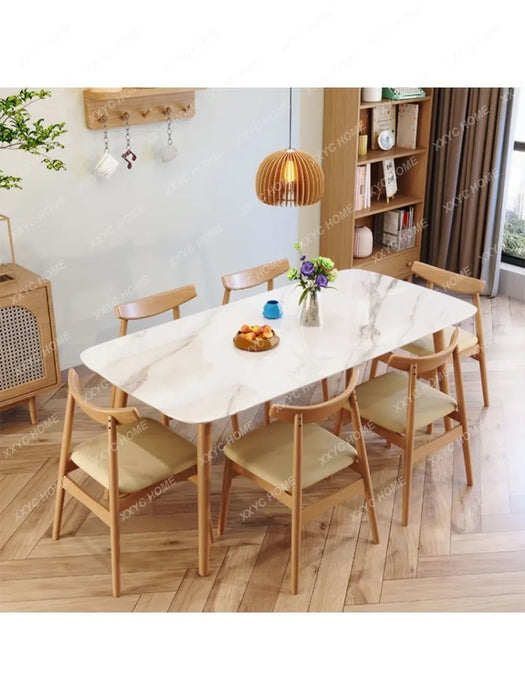 Solid Wood Stone Plate Dining Tables and Chairs Set White Wax Wood Color Modern Household Small Apartment Restaurant DiningTable