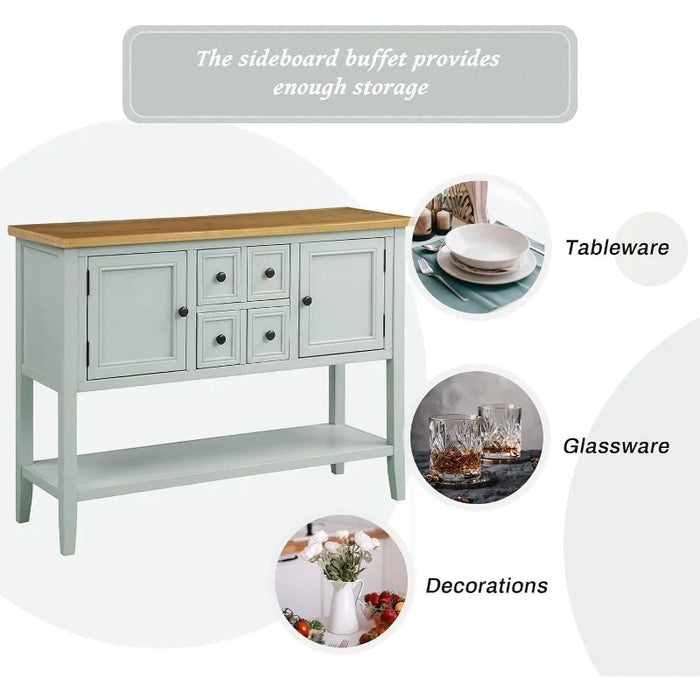 Buffet Console Table, 47.36” Sideboard with 4 Drawers 2 Storage Cabinets and Bottom Shelf for Livingroom Apartment Hallway