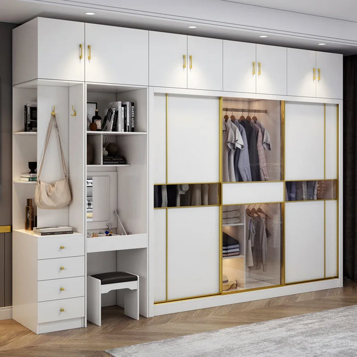 Solid Wood Sliding Door Wardrobe Nordic Modern Bedroom Household Furniture Clothing Closet