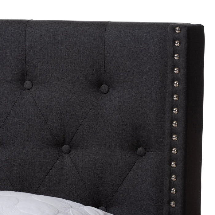 Wooden Bed Frame King Size Brady Modern and Contemporary Charcoal Gray Fabric Upholstered King Size Bed Beds & Furnitures Trees