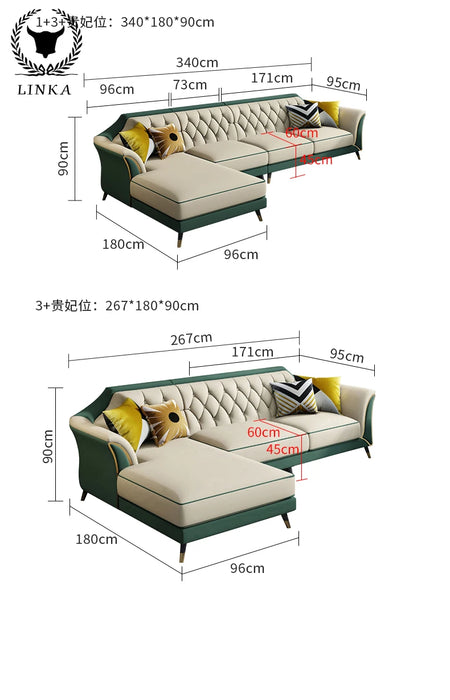 Light luxury furniture American  modern minimalist living room leather sofa combination