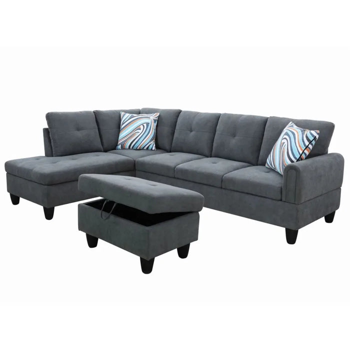 Sectional Sofa, Living Room Couch with Storage Ottoman, Left Facing Chaise, Flannel, Dark Gray