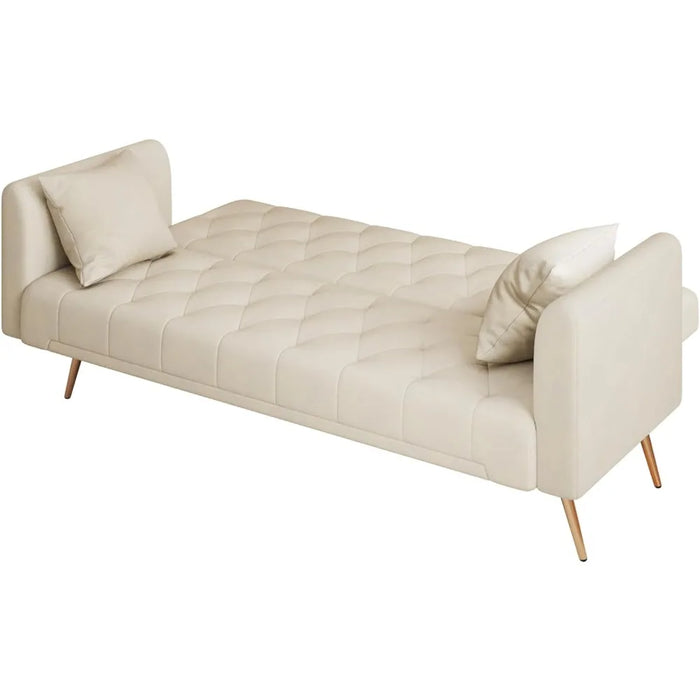 71" Modern Fabric Convertible Futon,Upholstered Loveseat Sofa w/Adjustable Backrest, Sleeper Couch Bed,Beige