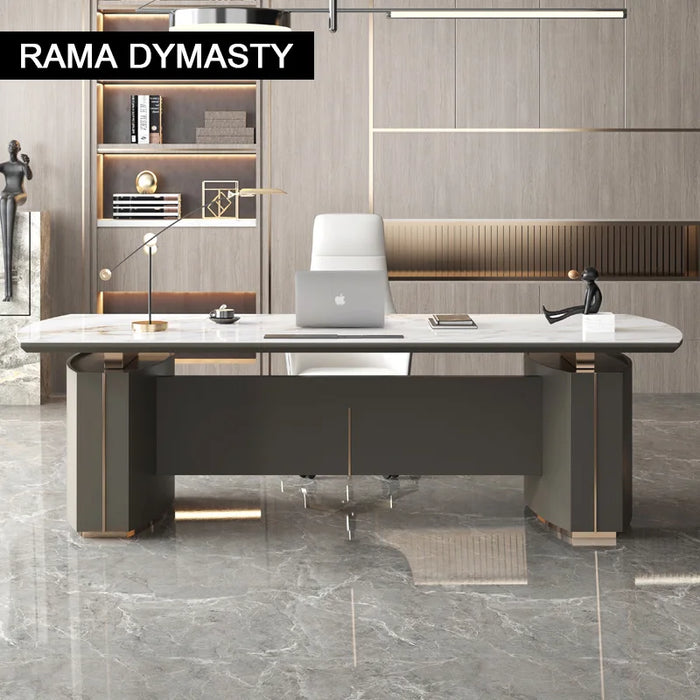 Light Luxury Glossy Rock Panel Office Desk And Chairs Baked Lacquer Boss Desk Simple Modern Writing Desk President Desk