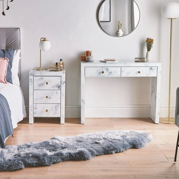 Modern Design Tempered Glass Marble Texture Vanity Table Dressing Table for Bedroom, Living Room