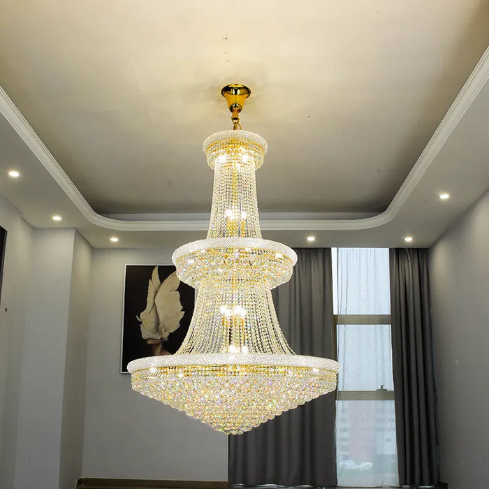 LED Pendant Light Luxury Living Room Crystal Chandelier Hotel Lobby Villa High Ceiling Staircase European-Style Chandelier