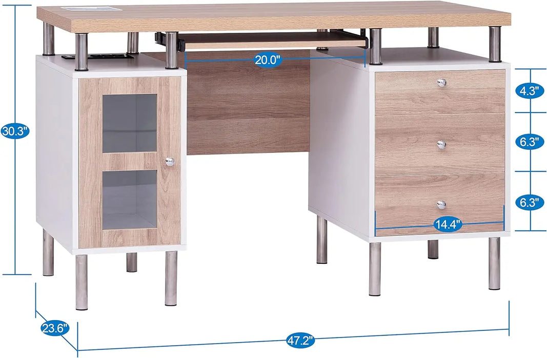 Elsy 3-Drawer Contemporary Two-Tone Small Desk with Storage, Computer Table Desk with Drawers for Home, Office Desk with