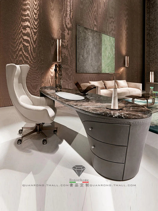 Large class chair with high backrest, white cowhide adjustable office chair, villa boss chair