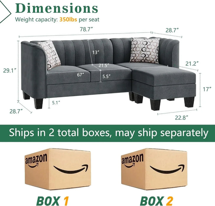 Shintenchi Upgraded Convertible Sectional Sofa Couch, 3 Seat L Shaped Sofa with High Armrest Linen Mid Centurye (Dark Grey)