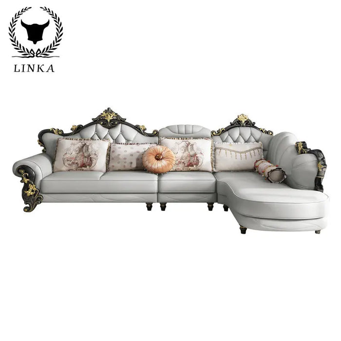 European Leather Sofa Combination Living Room High-end Luxury Modern American Light Luxury Corner Solid Wood Furniture