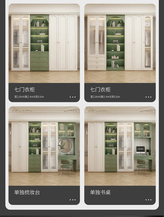 American solid wood wardrobe dresser one home bedroom light luxury French glass door overall wardrobe