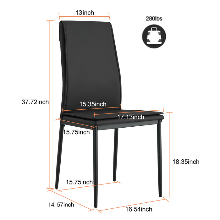 [Flash Sale]5 Pieces High-Grade Dining Table Set for 4 Kitchen Room Tempered Glass Dining Table 4 Faux Leather Chair Black[US-W]