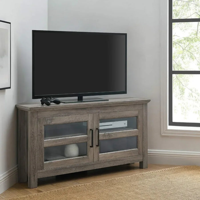 Modern Farmhouse Wood Corner Universal TV Stand for TV's Up to 50" Flat Screen Living Room Storage Entertainment Center 44 Inch